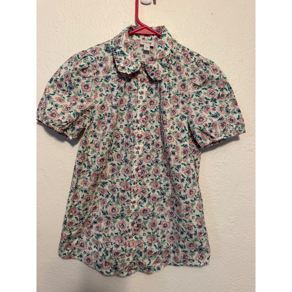 J.Crew Floral Ruffle Peter Pan Collar Puff Sleeve Button Down Shirt XXS CI302